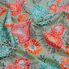 Green Color Cambric Cotton Printed Fabric