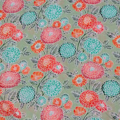 Green Color Cambric Cotton Printed Fabric