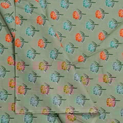 Green Color Cambric Cotton Printed Fabric