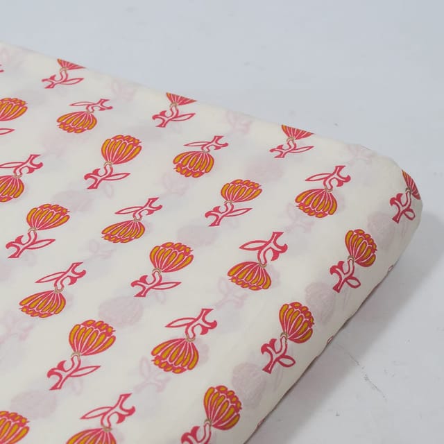 White Color Cambric Cotton Printed Fabric