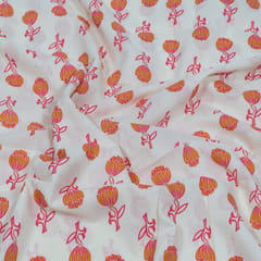 White Color Cambric Cotton Printed Fabric