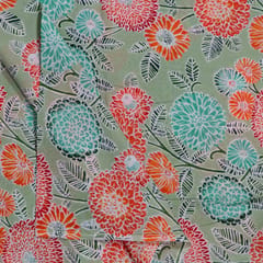 Green Color Cambric Cotton Printed Fabric
