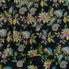 Black Color Tissue Print with Embroidered Fabric