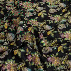 Black Color Tissue Print with Embroidered Fabric