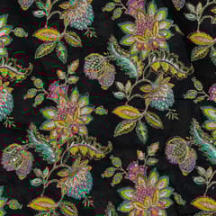 Black Color Tissue Print with Embroidered Fabric