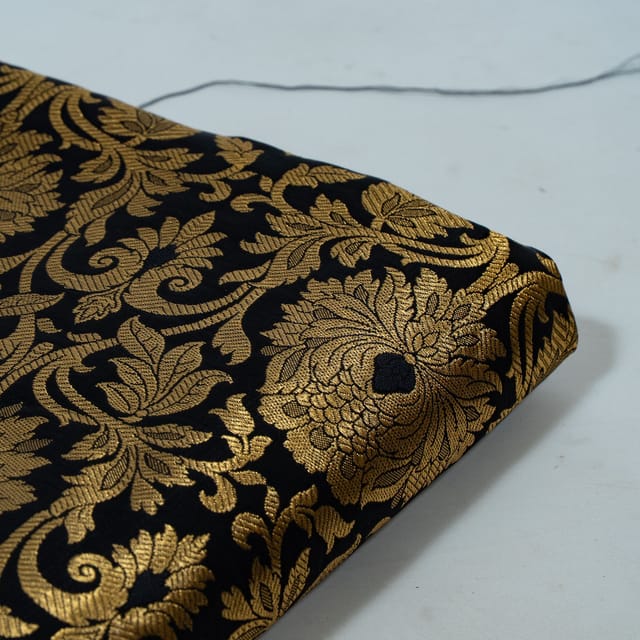 Black Color Satin Brocade Fabric