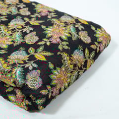 Black Color Tissue Print with Embroidered Fabric