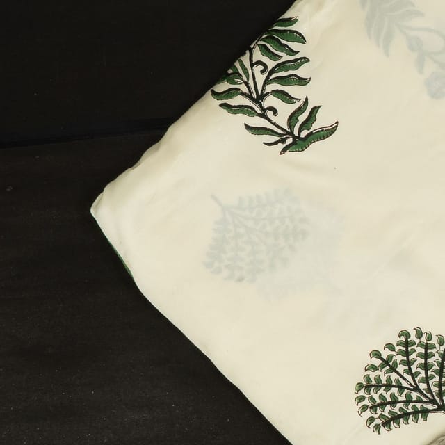 White Color Modal Satin Printed Fabric