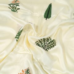 White Color Modal Satin Printed Fabric