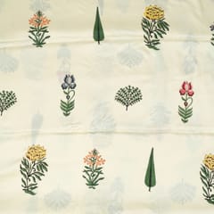 White Color Modal Satin Printed Fabric