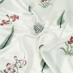 White Color Modal Satin Printed Fabric