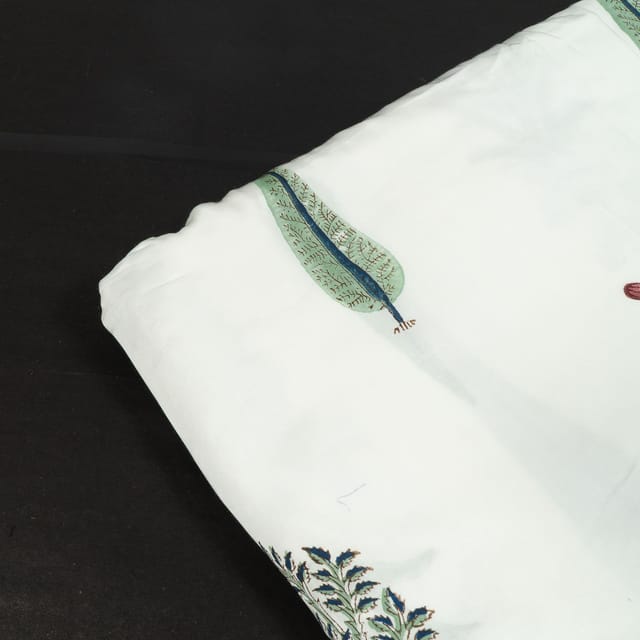 White Color Modal Satin Printed Fabric