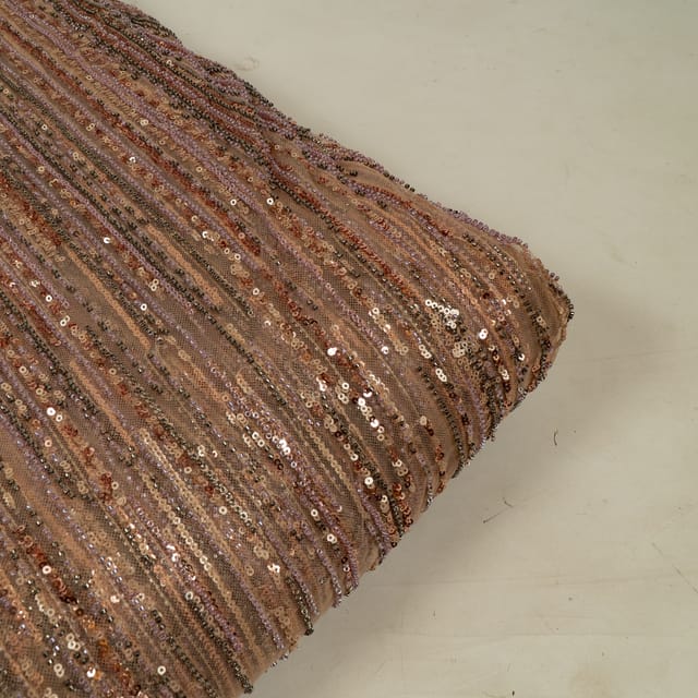 Beige Color Impoted Net Sequins Embroidered Fabric