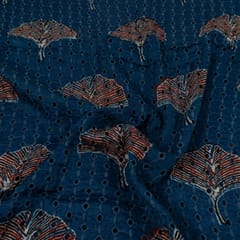 Blue Color Modal Chikan With Print  Fabric