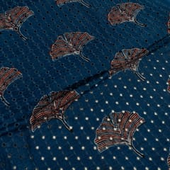 Blue Color Modal Chikan With Print  Fabric