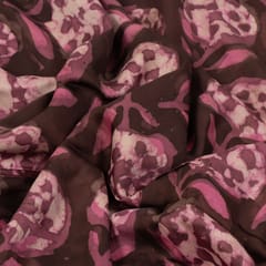 Wine Color Modal Satin Printed Fabric