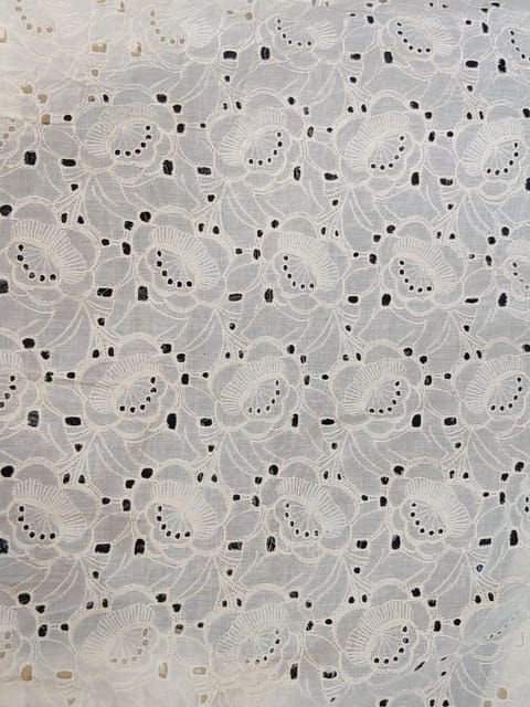 Natural Colour Dyeable Panta Floral Pattern Schiffli Embroidered Fabric