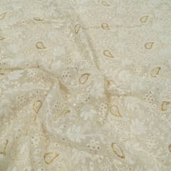 Mal Chanderi Thread Embroidery Lakhnavi Jaal Embroidery Fabric