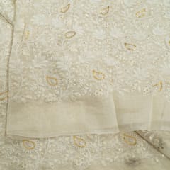 Mal Chanderi Thread Embroidery Lakhnavi Jaal Embroidery Fabric