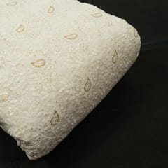 Mal Chanderi Thread Embroidery Lakhnavi Jaal Embroidery Fabric