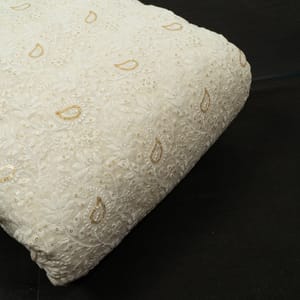 Mal Chanderi Thread Embroidery Lakhnavi Jaal Embroidery Fabric