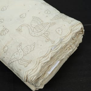 Kora Cotton Fabric with Elegant Peacock Embroidery – Graceful & Timeless