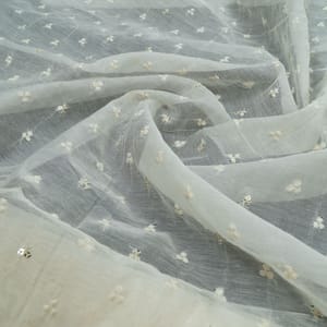 Dyeable Mal Chanderi Thread and Sequin Embroidery Booti Fabric – Elegant Customizable