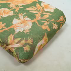 Green Color Chikan Flowral Printed Fabric