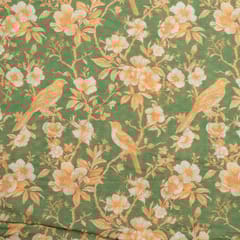 Green Color Chikan Flowral Printed Fabric