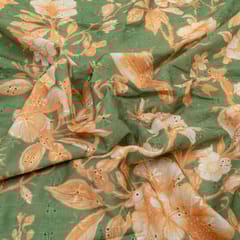 Green Color Chikan Flowral Printed Fabric