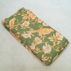 Green Color Chikan Flowral Printed Fabric