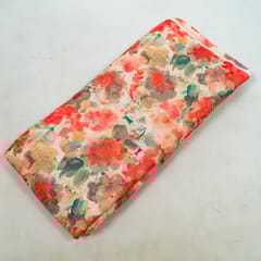 Off White Cotton Schiffli Fabric with Floral Digital Print