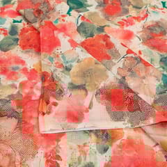 Off White Cotton Schiffli Fabric with Floral Digital Print