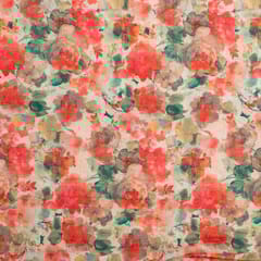 Off White Cotton Schiffli Fabric with Floral Digital Print