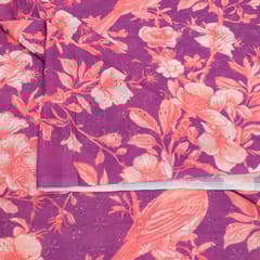 Majenta Color Chikan Flowral Printed Fabric