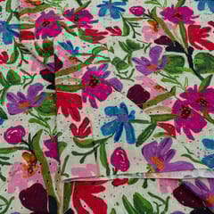 Off White Color Chikan Flowral Printed Fabric