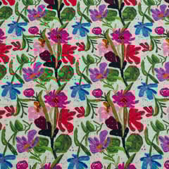 Off White Color Chikan Flowral Printed Fabric