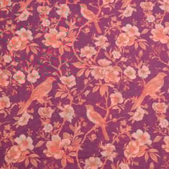 Majenta Color Chikan Flowral Printed Fabric