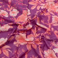 Majenta Color Chikan Flowral Printed Fabric