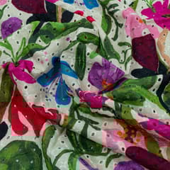 Off White Color Chikan Flowral Printed Fabric