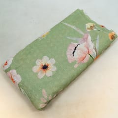 Patel Green Color Chikan Flowral Printed Fabric