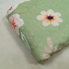 Patel Green Color Chikan Flowral Printed Fabric