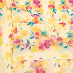 Lemon Color Chikan Flowral Printed Fabric
