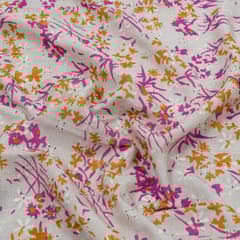 Off White Color Chikan Flowral Printed Fabric