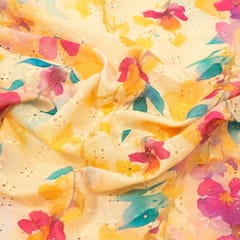 Lemon Color Chikan Flowral Printed Fabric