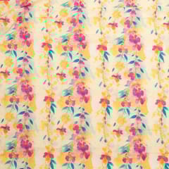 Lemon Color Chikan Flowral Printed Fabric