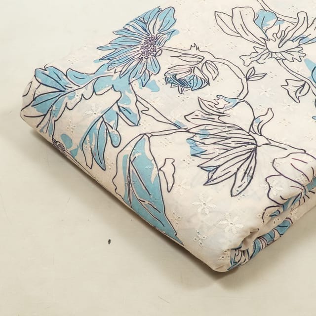 Off White Chikan Printed Fabric