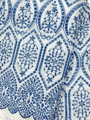 Blue Temple pattern Schiffli Embroidered Fabric