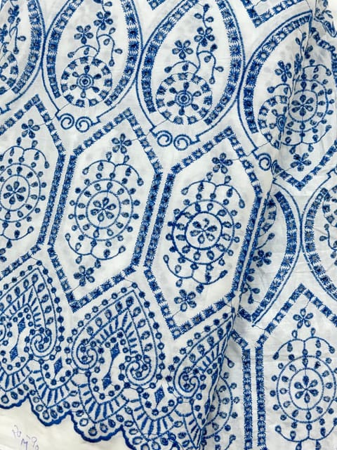 Blue Temple pattern Schiffli Embroidered Fabric