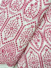 Pink Temple pattern Schiffli Embroidered Fabric